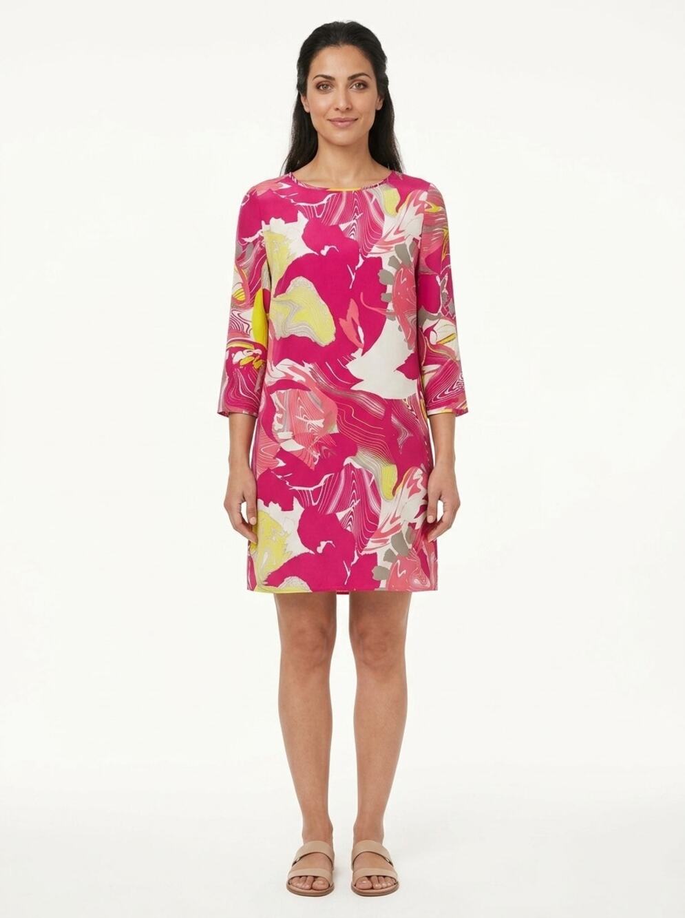 L.K. Bennett DR Sola 100% Silk Sola Pink Abstract Shift Dress Women Size 10